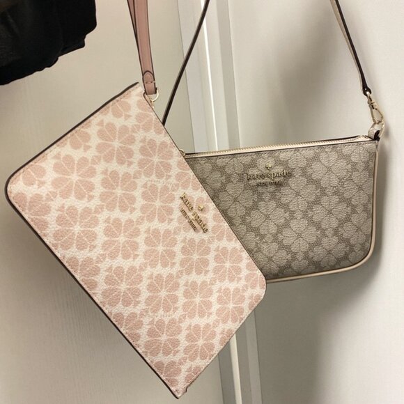 Kate Spade Flower Medium Zip Wristlet in Rose + Convertible Wristlet in Beige - Picture 1 of 10